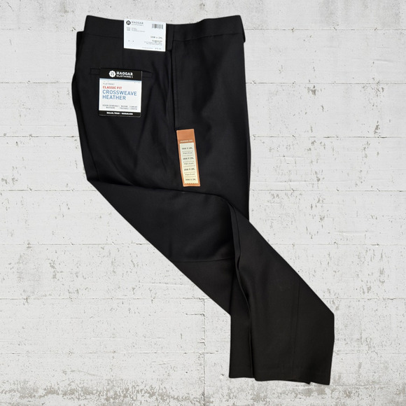 Haggar Black Classic Fit Straight Leg Cross Weave Heather Dress Pants Size 38x29 - Picture 1 of 6